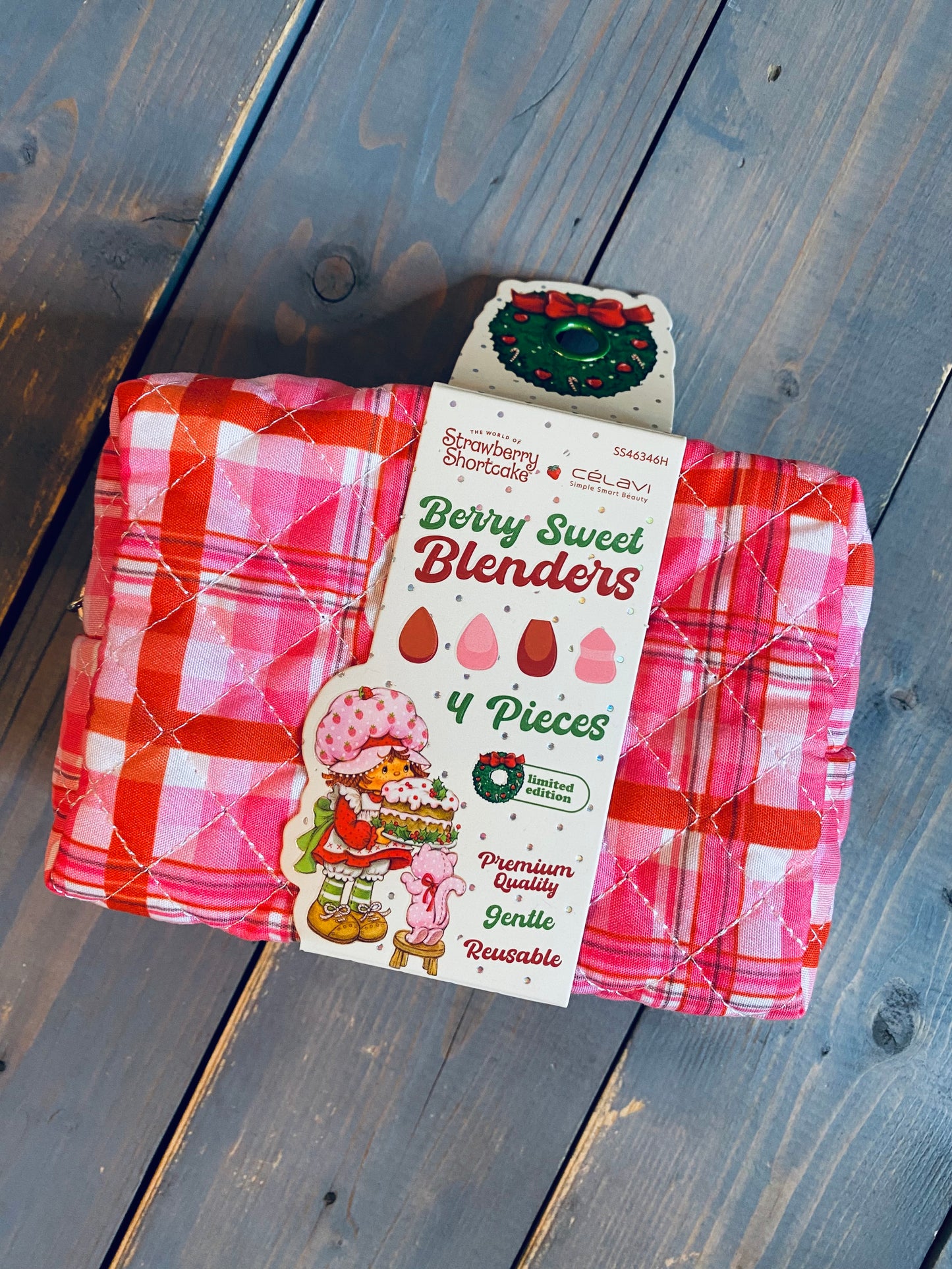 Strawberry short cake beauty blender set + makeup bag