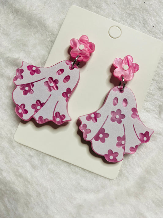 Pink floral ghost earrings