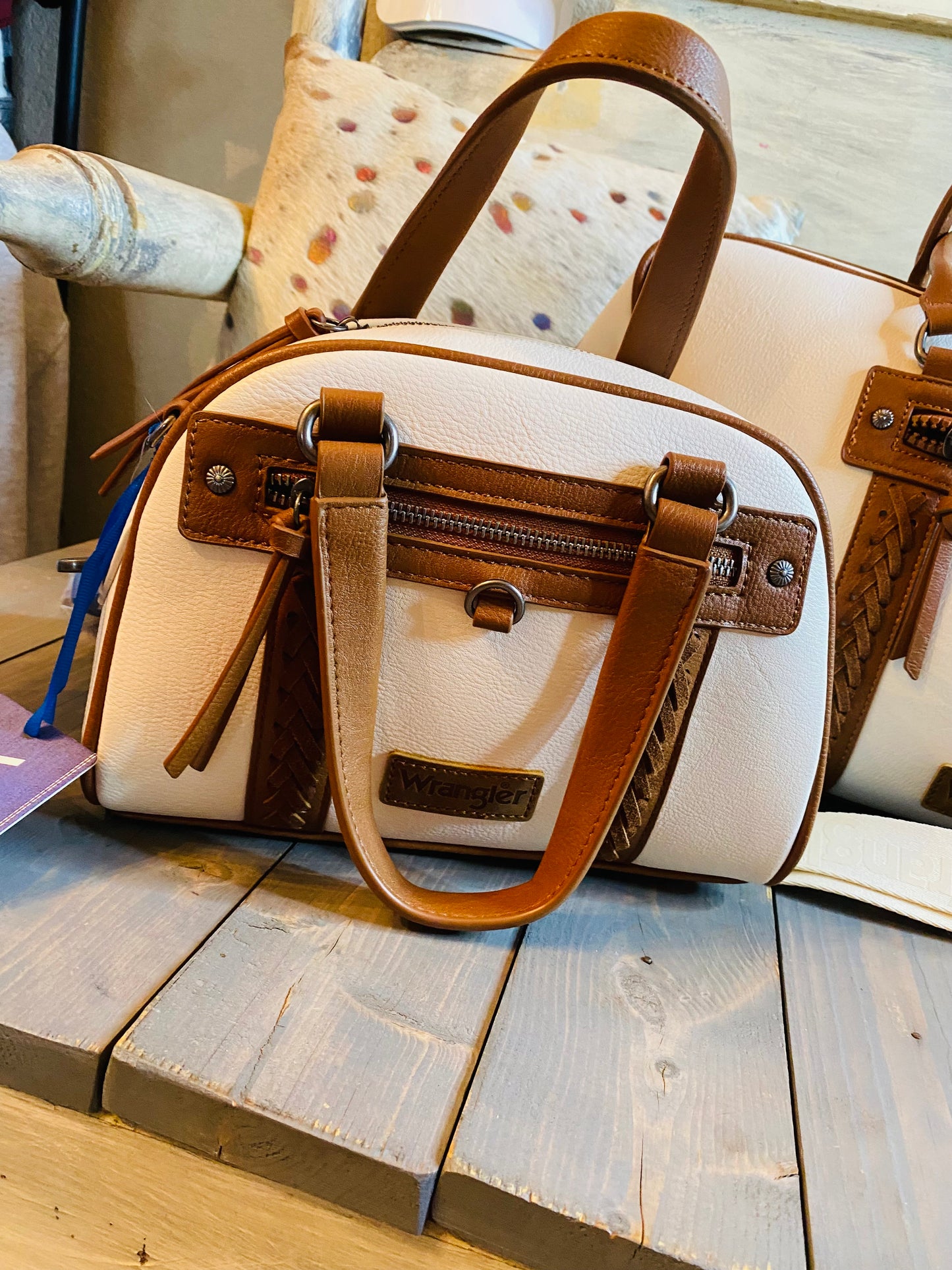 Brown & white purse - duffle
