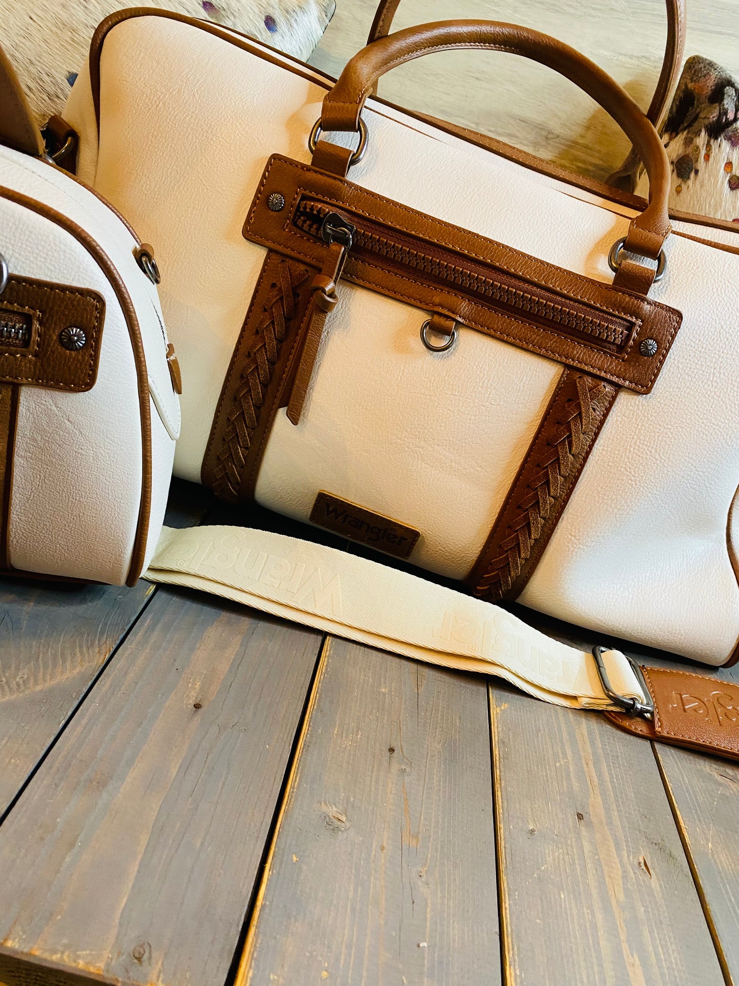 Brown & white purse - duffle