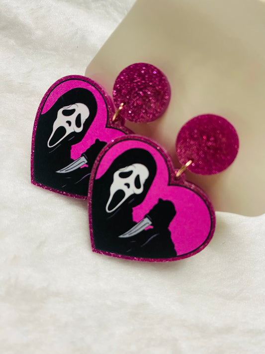 Pink scream heart earrings